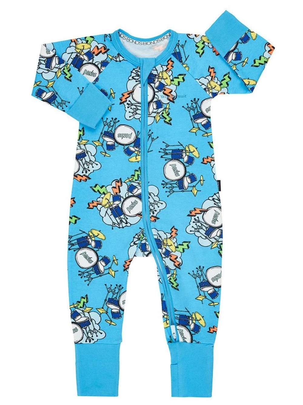 Bonds Wondersuit in Blue Drum Print Convertible Two Way Zip Romper